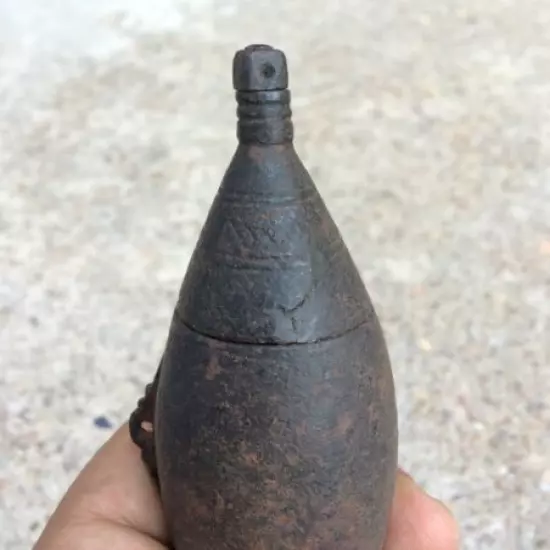 Old Early Scarce Indo Persian Handmade Torpedo Shape Iron Black Powder Flask