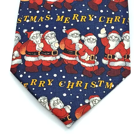 Merry Christmas Santa Blue Necktie Polyester Classy Business Style Vintage Korea