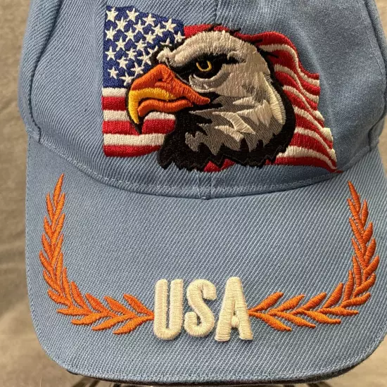 Patriotic Hat Cap USA Eagle American Flag Scrambled Eggs Embroidered Blue Honor