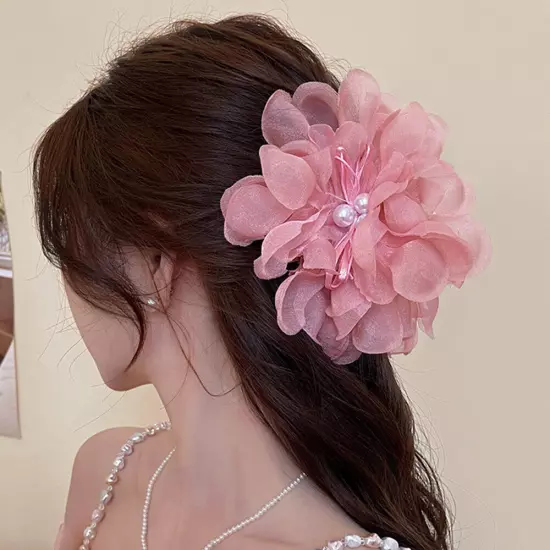 Women Large Chiffon Flower Bow Hair Claw Clip Hairgrip Hair Clamp Jaw Barrettes/