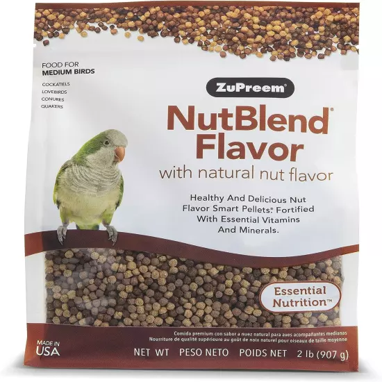 Zupreem Nutblend Smart Pellets Bird Food for Medium Birds, 2 Pound Bag - Made in