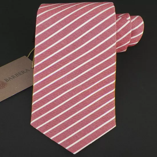 LUCIANO BARBERA Mens Red White STRIPED Self-tipped Cotton Tie Italy NWT