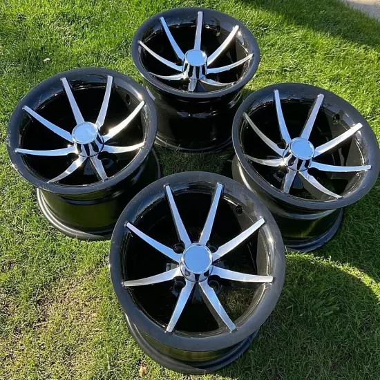 4 Pack - GOLF CART 12"x7" "Classic" ALUMINUM OFFSET WHEELS / RIMS 4x4 4x101.6mm