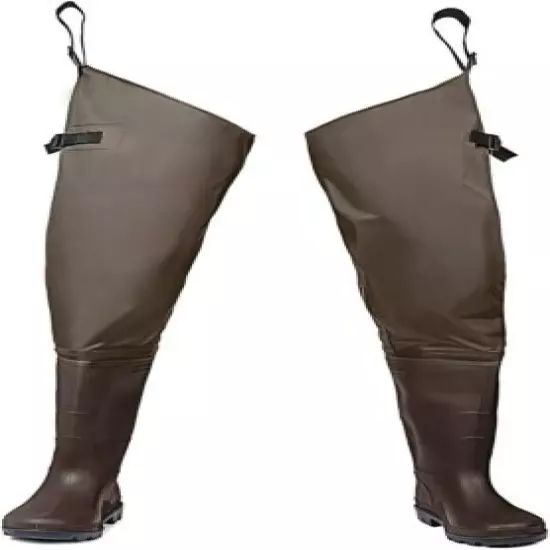 FISHINGSIR PVC Nylon 2-Ply Hip Waders Cleated Bootfoot Fishing Wader Size 5/39