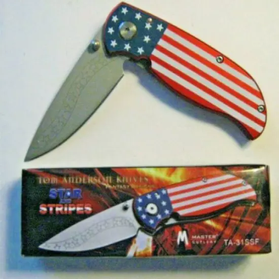 3” Blade Design By Tom Anderson 440 Stainless STARS AND STRIPES POCKET KNIFE NEW