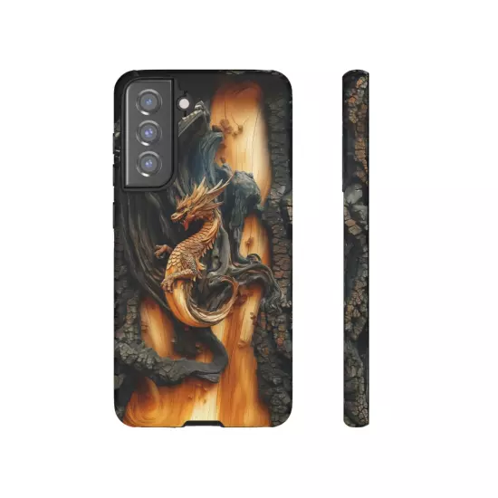 For iPhone, Samsung Galaxy, Pixel - Phone Case Cover - Carved Wood Dragon Print