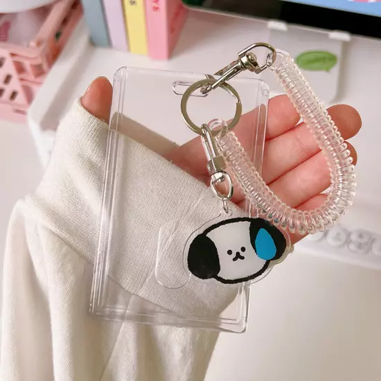 Cute ID Card Holder Bus Photo Case Badge Retractable Spring Lanyard w/ Keychain☆