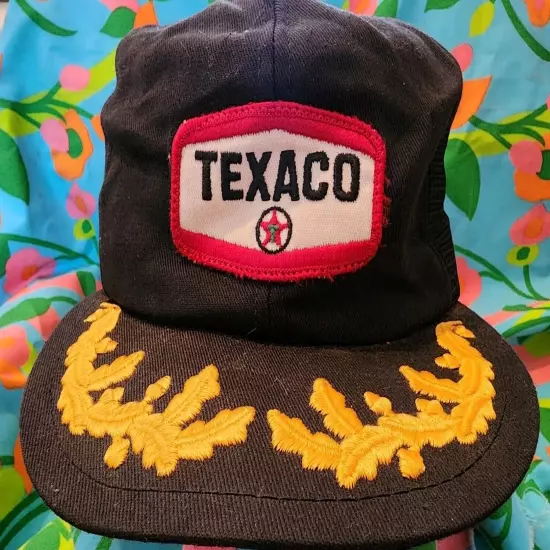 Vintage Texaco Gasoline K Products Mesh Snapback Trucker Hat GOLD LEAVES