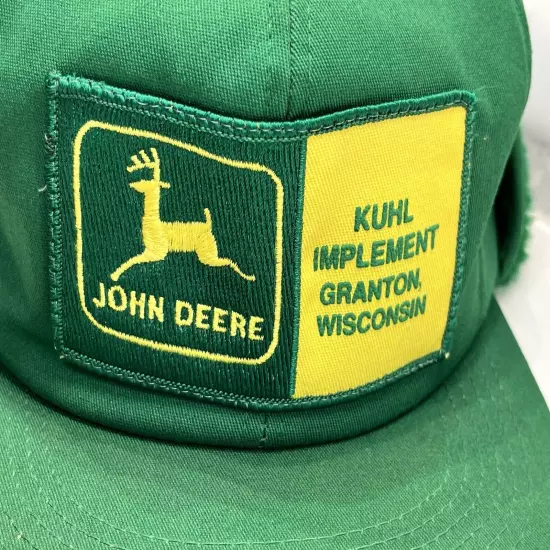 John Deere Vintage Hat Cap Ear Flap Insulated USA Patch Trucker Farmer