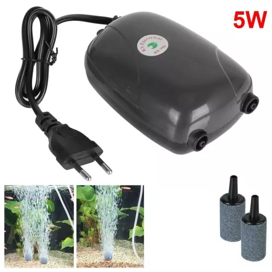 Air Pump Aquarium 60Gallon Pump Silent Waterproof Tank Pump Oxygen 2 Outlet 5W