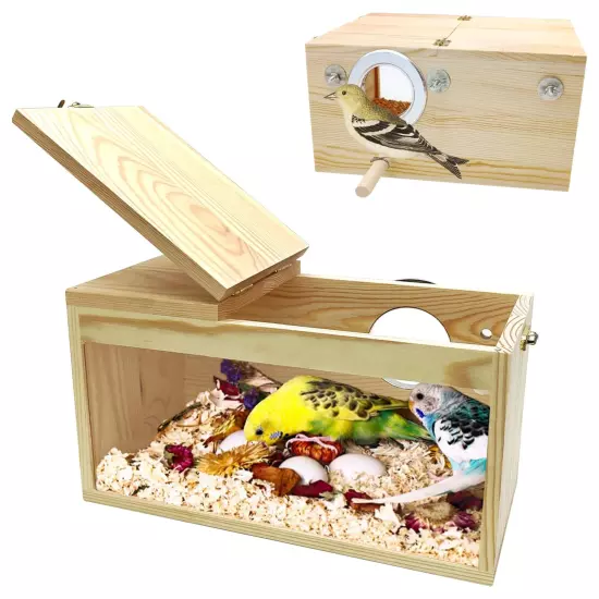 Natural Wood Parakeet Nesting Box Budgie Breeding Box Acrylic Bird Nest for C...