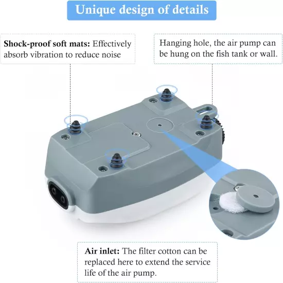 Dual Outlet Aquarium Electric Air Pump, Whisper Adjustable Fish Tank Aerator, Qu