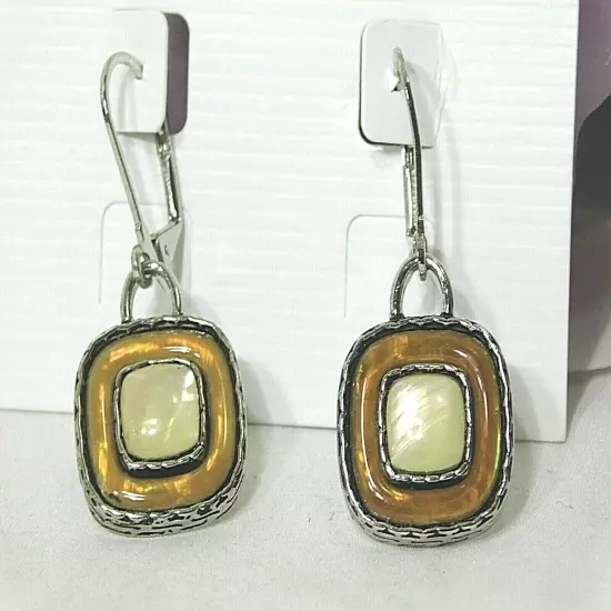 Beautiful Lia Sophia "CARAMELLO" Dangle Earrings, Genuine Mother-of-Pearl, NWT 