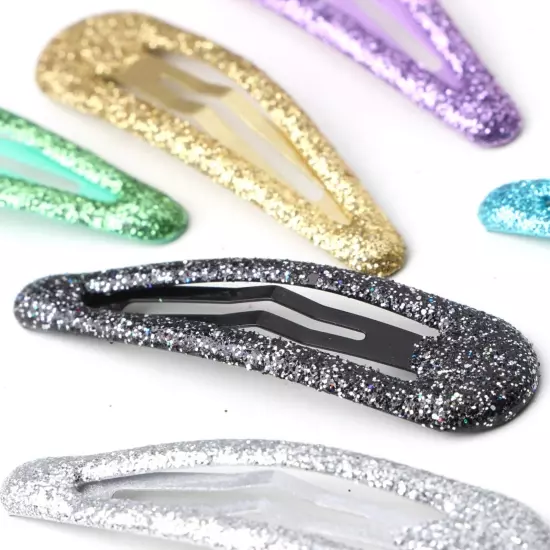 20pcs Glitter Color Enamel Metal Snap Barrettes Hair Clips BB Hairpins 2" Girls