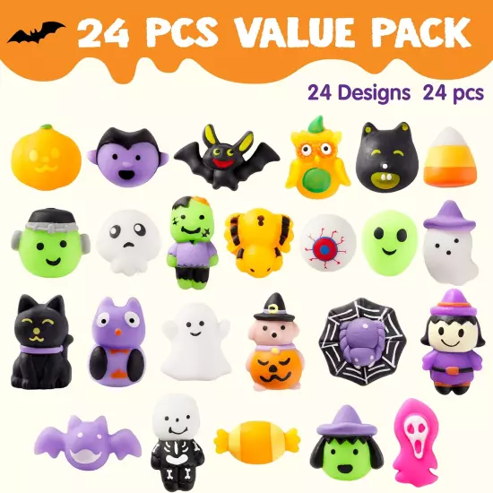 24 Pcs Halloween Mochi Squishy Toys, Halloween Classies Character Squishy Toys f