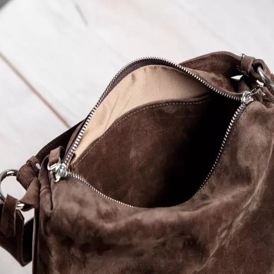 Brown Small Suede Tote Bag Crossbody Hobo Handbag Handmade Underarm Purse