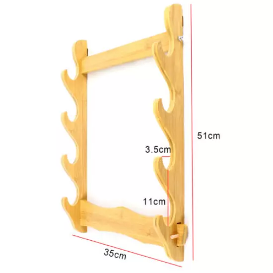 4 Gun Rifle Display Bamboo Wall Mount Wooden Fishing Rod Storage Holder 35x51cm