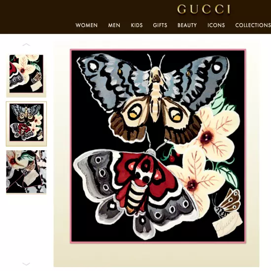 Gucci Scarf Accessories Logo Kris Knight Butterfly Black Floral Silk Wrap