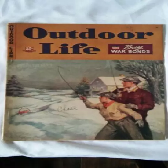 February 1944 Outdoor Life Magazine Cover Painting by 96 Pages Hunting Fishing