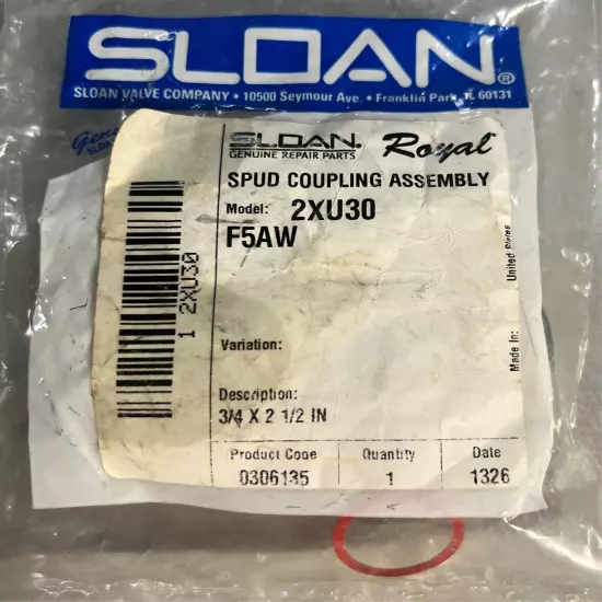 SLOAN Spud Coupling Assembly, #2XU30, F5AW