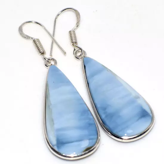 925 Silver Plated Owhyee Blue Opal Ethnic Earrings Handmade Jewelry Size 2" JW