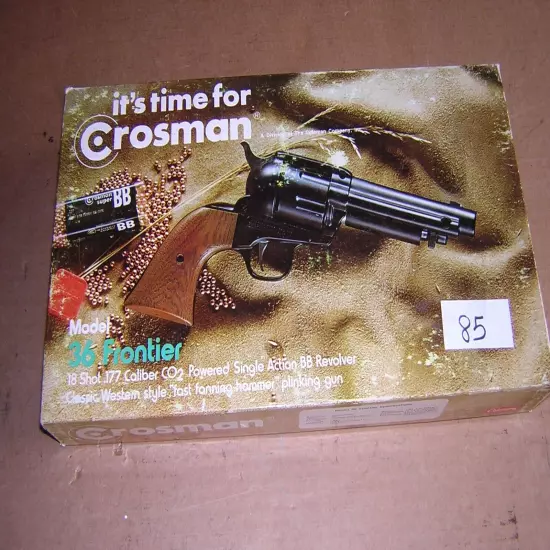 VINTAGE CROSMAN FRONTIER MODEL 36 Co2 PEACEMAKER BB REVOLVER, PAPERS & BOX