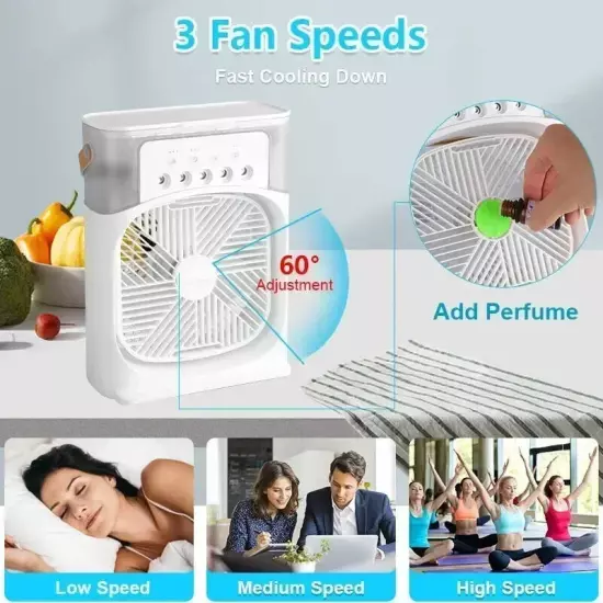 3 in 1 Fan Air Conditioner Household Small Air Cooler LED Night Light Portable H