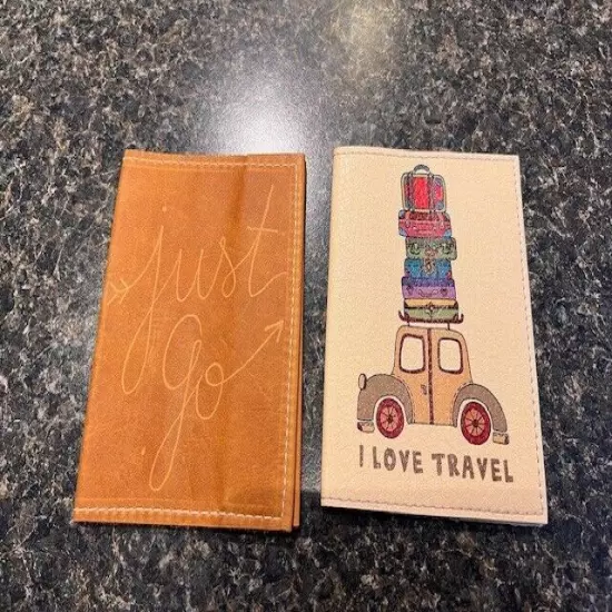 Leather Passport Holders **TWO NEW** just go and I LOVE TO TRAVEL 