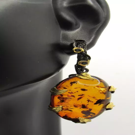 Sterling Silver Gemstone Drop Dangle Earrings Lot Topaz Amber Fish Estate Dealer