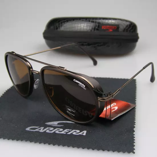 New Arrived Men Women Retro Sunglasses Windproof Matte Frame Carrera Glasses+Box