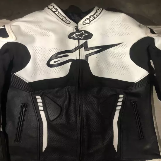 Alpinestars Motorcycle Leather Jacket White Black