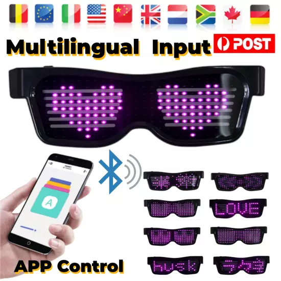 LED Luminous Party Glasses Bluetooth APP Control Programmable Text USB Charging