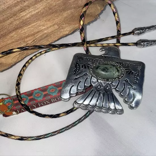 Mosaic tile Thunderbird T-Bird Turquoise Concho Lariat Bolo Tie Wedding african