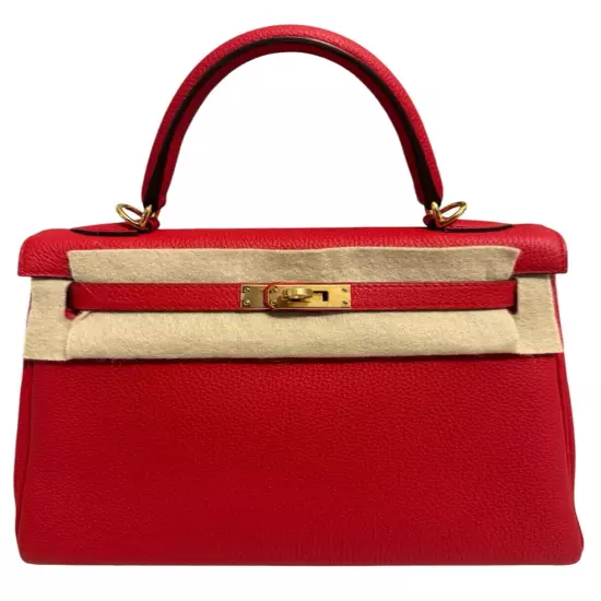 HERMES KELLY 25 ROUGE DE COEUR RED TOGO LEATHER GOLD HARDWARE RARE