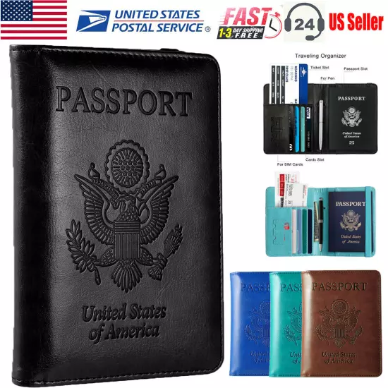 Slim Leather Travel Passport Wallet Holder RFID Blocking ID Card Case Cover US