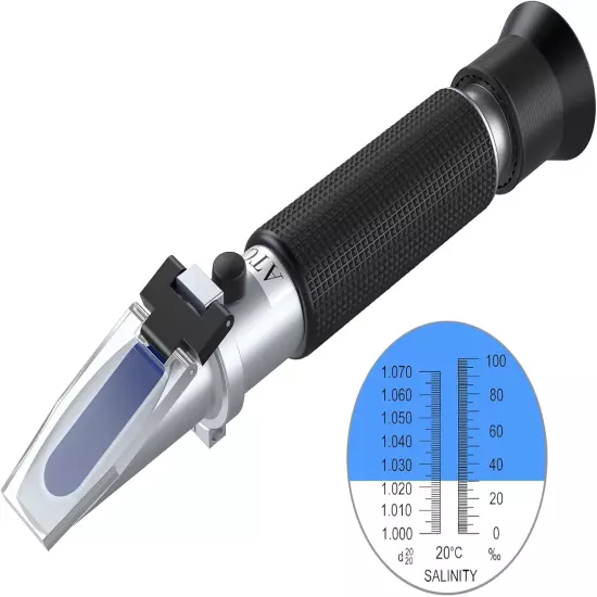 AUTOUTLET Salinity Refractometer Saltwater Aquarium for Seawater, Pool, Tank, &