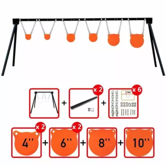 AR500 Steel Shooting Target Stand System (Stand, Chains & 4"4"6"6"8"10" Gongs) 