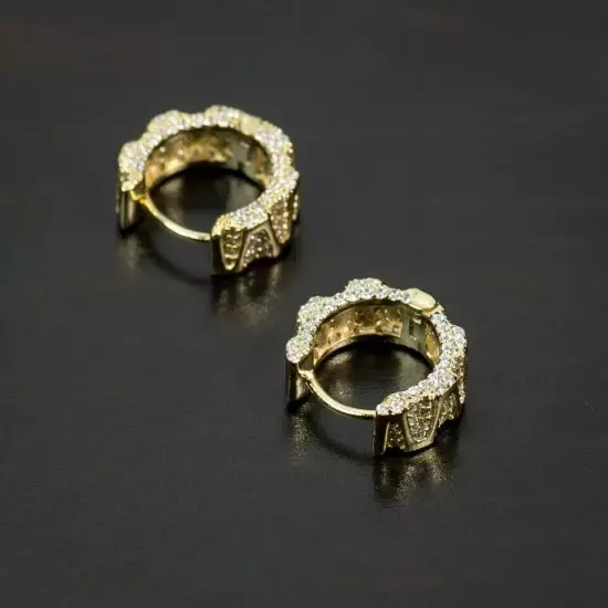 Men's Hoop Earrings 2Ct Round Simulated Diamond 14K Yellow Gold Plated Sliver