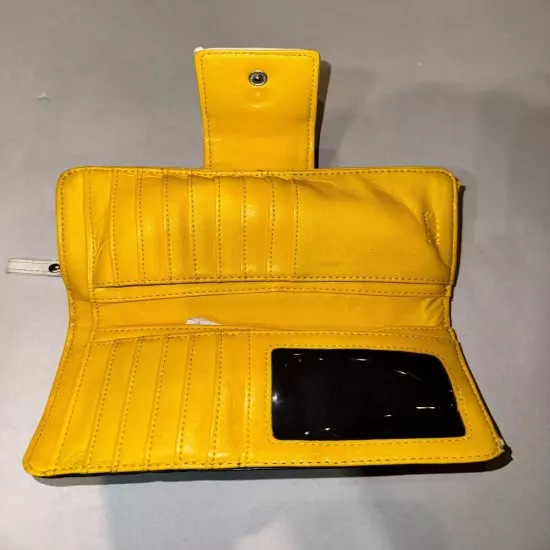 Roots Women's Leather Classic Clutch Trifold Wallet - Black & Yellow - Card & Id