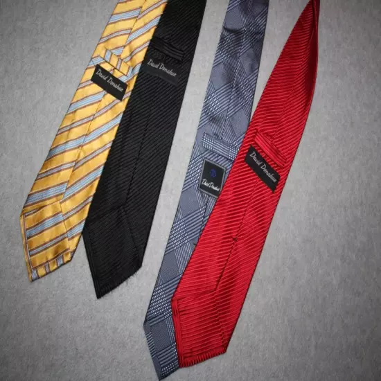 LOT of 4 DAVID DONAHUE Silk Ties Red Black Yellow and a Blue Plaid