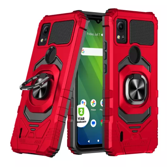 For Cricket Icon 5/Motivate 4 Case Shockproof Ring Phone Cover w/ Tempered Glass