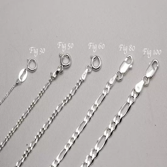 .925 Sterling Silver Figaro Link Chain Necklace 1mm-17mm Sz 16"-36"