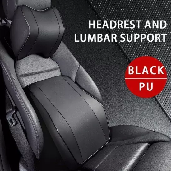 PU Leather Headrest Pillow Car Neck Rest Head Support Cushion Set Lumbar Pillow