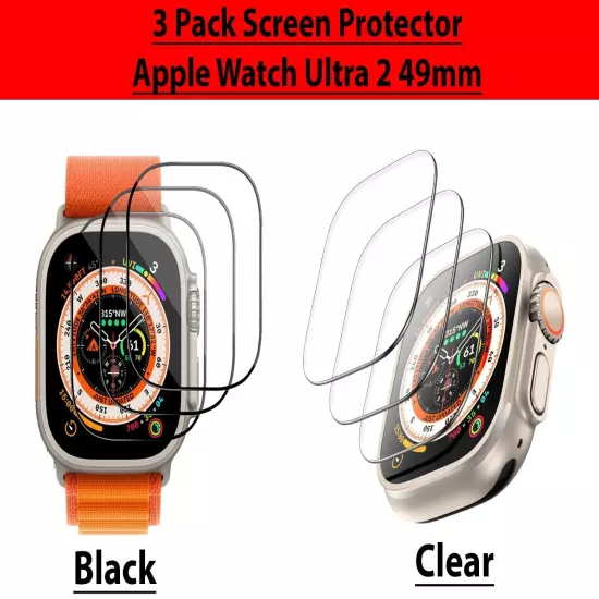 For Apple Watch Ultra 2 49mm Tempered Glass Screen Protector Clear Black Cover