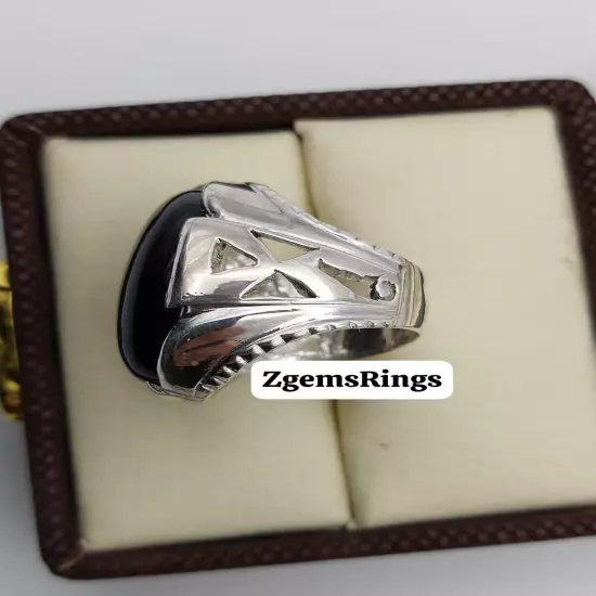 Black Agate Mens Sterling Silver 925 Man Ring Yemen Akik Gemstone Handmade Gift