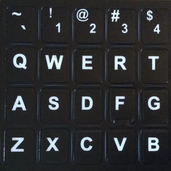 ENGLISH BOLD LETTERS KEYBOARD BLACK STICKERS (WHITE) AUSSIE STOCK FAST POSTAGE