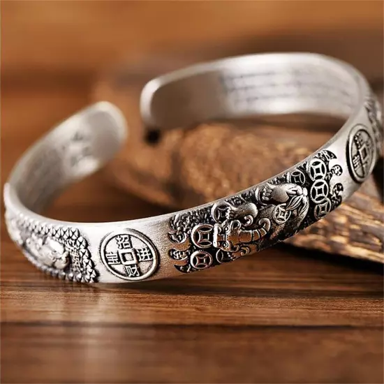 Mens Vintage Open Bangle Silver Thai Handmade Cuff Bracelet Jewelry Xmas Gifts