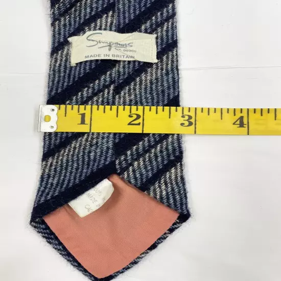 Vintage Simpsons Blue Striped England Made Wool Skinny Necktie Tie 2.8" x 55"