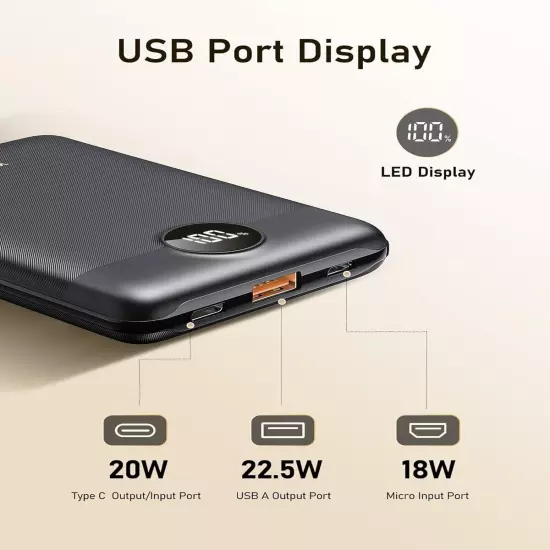 Mini Power Bank 10000mAh, 22.5W Fast Charging Small Portable Charger with PD 3.0