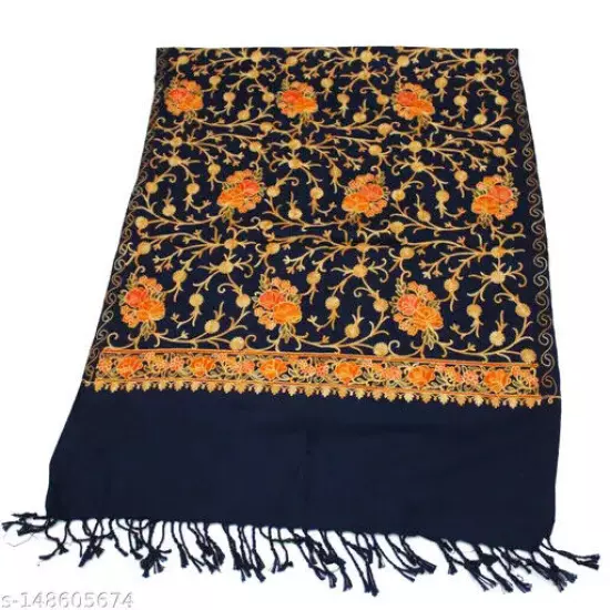 Women's Traditional Thread Embroidery Kashmiri Design Woolen Shawls.